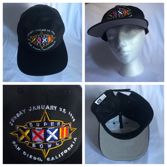 1998 Super Bowl XXXII Packers v Broncos Embroidered Snapback Cap Hat - Black - Picture 1 of 16